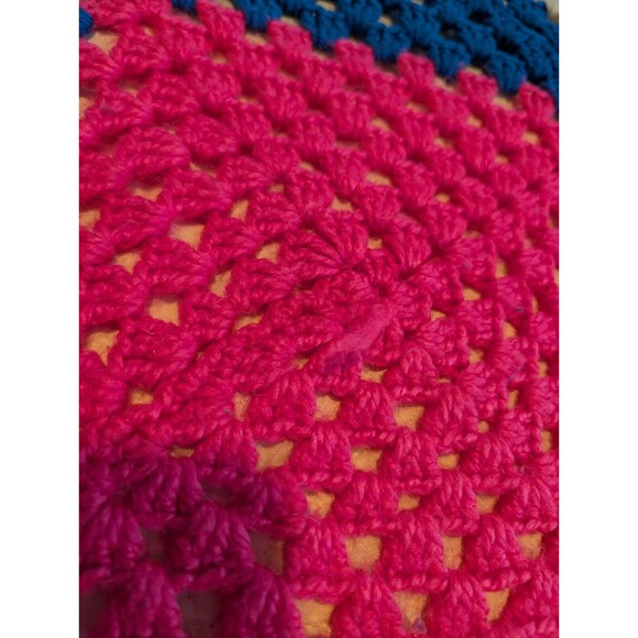 Hand Crocheted Baby Afghan Crib Blanket Pastel Handmade Pink Blue Squared - Picture 3 of 5